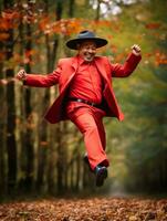photo of emotional dynamic pose Mexican man in autumn AI Generative