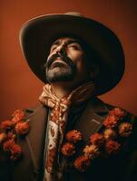 photo of emotional dynamic pose Mexican man in autumn AI Generative