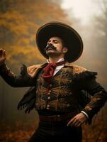 photo of emotional dynamic pose Mexican man in autumn AI Generative