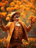 photo of emotional dynamic pose Mexican man in autumn AI Generative