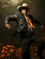 photo of emotional dynamic pose Mexican man in autumn AI Generative