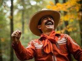 photo of emotional dynamic pose Mexican man in autumn AI Generative