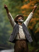 photo of emotional dynamic pose Mexican man in autumn AI Generative