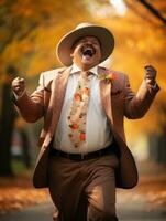 photo of emotional dynamic pose Mexican man in autumn AI Generative