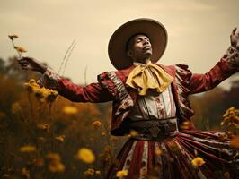 photo of emotional dynamic pose Mexican man in autumn AI Generative