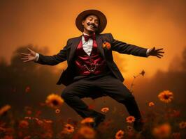 photo of emotional dynamic pose Mexican man in autumn AI Generative