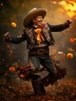 photo of emotional dynamic pose Mexican man in autumn AI Generative