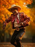 photo of emotional dynamic pose Mexican man in autumn AI Generative