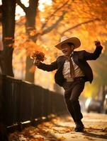 photo of emotional dynamic pose Mexican man in autumn AI Generative