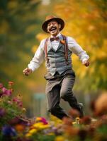 photo of emotional dynamic pose Mexican man in autumn AI Generative