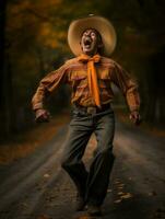 photo of emotional dynamic pose Mexican man in autumn AI Generative