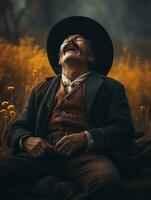 photo of emotional dynamic pose Mexican man in autumn AI Generative