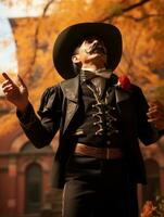 photo of emotional dynamic pose Mexican man in autumn AI Generative