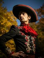 photo of emotional dynamic pose Mexican man in autumn AI Generative