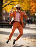 photo of emotional dynamic pose Mexican man in autumn AI Generative
