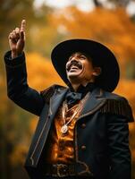 photo of emotional dynamic pose Mexican man in autumn AI Generative