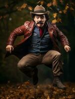 photo of emotional dynamic pose Mexican man in autumn AI Generative