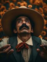 photo of emotional dynamic pose Mexican man in autumn AI Generative