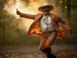 photo of emotional dynamic pose Mexican man in autumn AI Generative