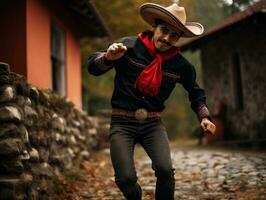 photo of emotional dynamic pose Mexican man in autumn AI Generative