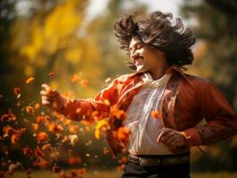 photo of emotional dynamic pose Mexican man in autumn AI Generative