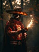 photo of emotional dynamic pose Mexican man in autumn AI Generative