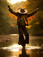 photo of emotional dynamic pose Mexican man in autumn AI Generative