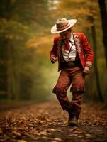 photo of emotional dynamic pose Mexican man in autumn AI Generative