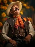 photo of emotional dynamic pose Mexican man in autumn AI Generative