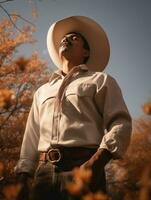 photo of emotional dynamic pose Mexican man in autumn AI Generative