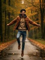photo of emotional dynamic pose Mexican man in autumn AI Generative