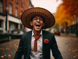 foto de emocional dinámica actitud mexicano hombre en otoño ai generativo