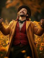 photo of emotional dynamic pose Mexican man in autumn AI Generative