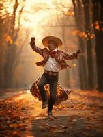 photo of emotional dynamic pose Mexican man in autumn AI Generative