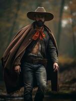 photo of emotional dynamic pose Mexican man in autumn AI Generative