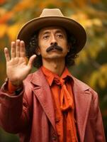 photo of emotional dynamic pose Mexican man in autumn AI Generative