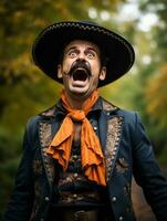 photo of emotional dynamic pose Mexican man in autumn AI Generative