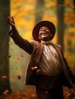 photo of emotional dynamic pose Mexican man in autumn AI Generative