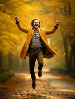 photo of emotional dynamic pose Mexican man in autumn AI Generative