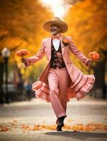 photo of emotional dynamic pose Mexican man in autumn AI Generative