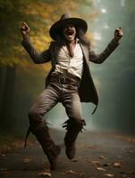 photo of emotional dynamic pose Mexican man in autumn AI Generative