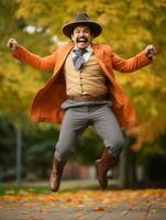 photo of emotional dynamic pose Mexican man in autumn AI Generative