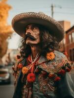 photo of emotional dynamic pose Mexican man in autumn AI Generative