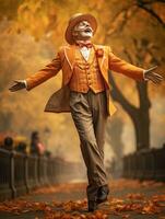 photo of emotional dynamic pose Mexican man in autumn AI Generative