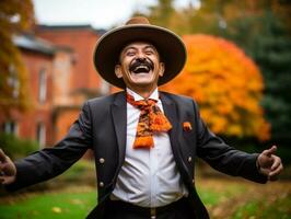 photo of emotional dynamic pose Mexican man in autumn AI Generative