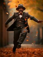 photo of emotional dynamic pose Mexican man in autumn AI Generative