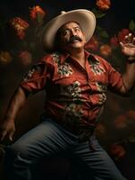 photo of emotional dynamic pose Mexican man in autumn AI Generative