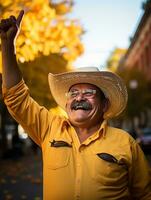 photo of emotional dynamic pose Mexican man in autumn AI Generative