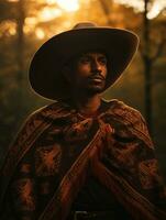 photo of emotional dynamic pose Mexican man in autumn AI Generative