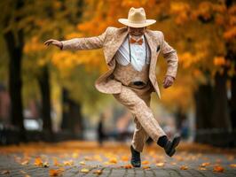 photo of emotional dynamic pose Mexican man in autumn AI Generative